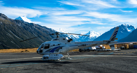 Mount Cook Airport for helicopter flight along the heavily glaciated Main Divide to Mount Cook