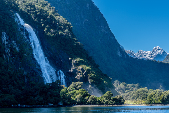 Large waterfall in Milford Sound