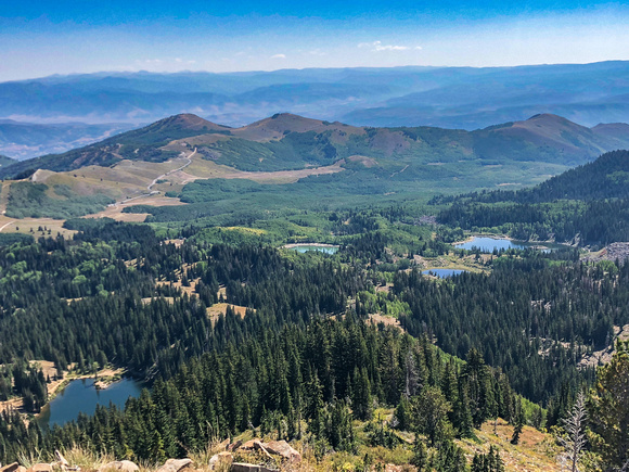 View from 10400 Peak over Bonanza Flats showing Bloods Lake to the left, Lake Brimhall to right 9-2-